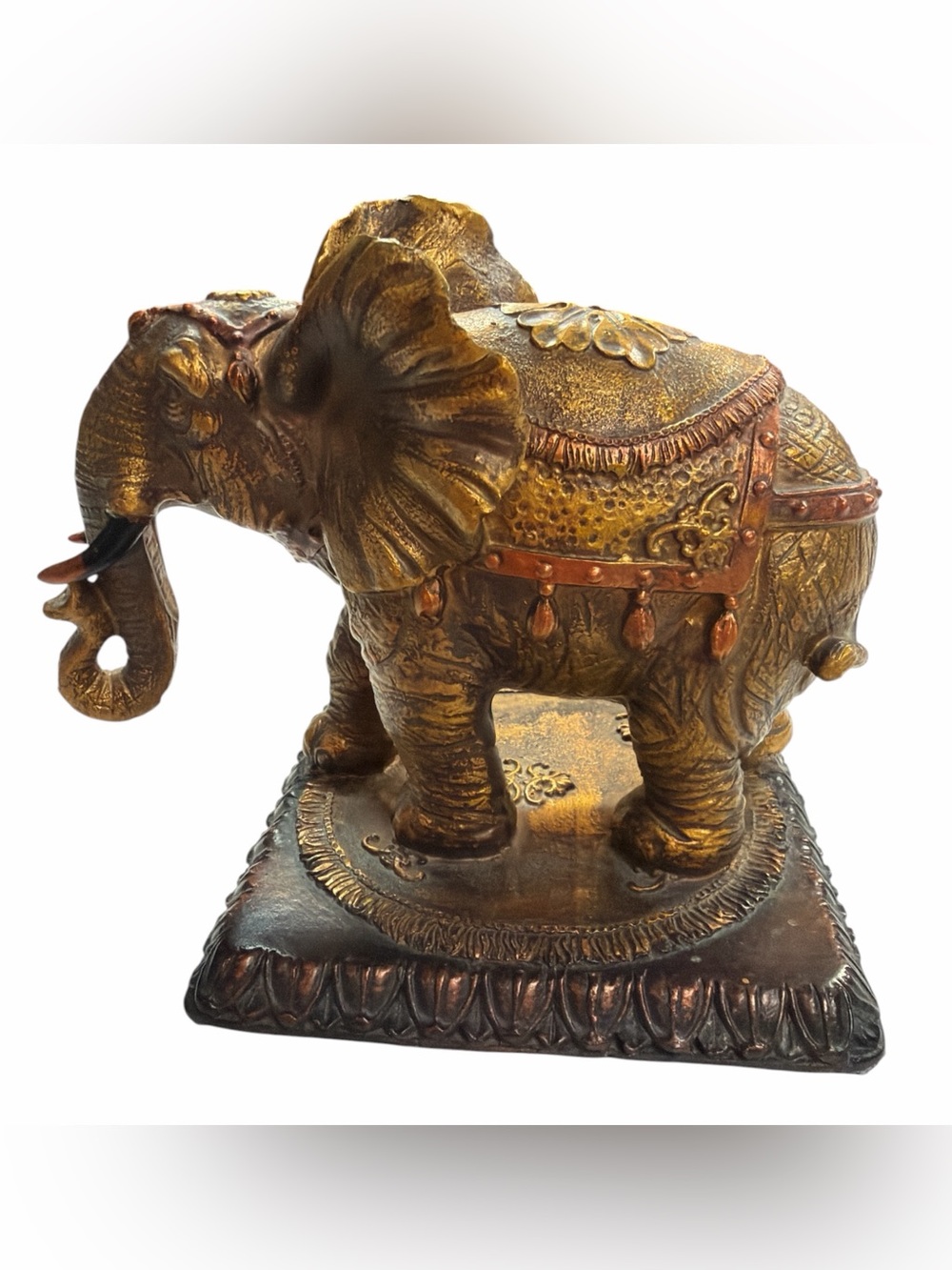 Ornate Gold Resin Elephant Statue Home Accent